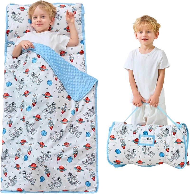 lasoftan Toddler Nap Mat with Pillow and Blanket, Extra Large Rolled Napping Mats,Slumber Bags for Boys Girls,Kids Sleeping Bag for Daycare, Preschool Travel Camping - Image 1